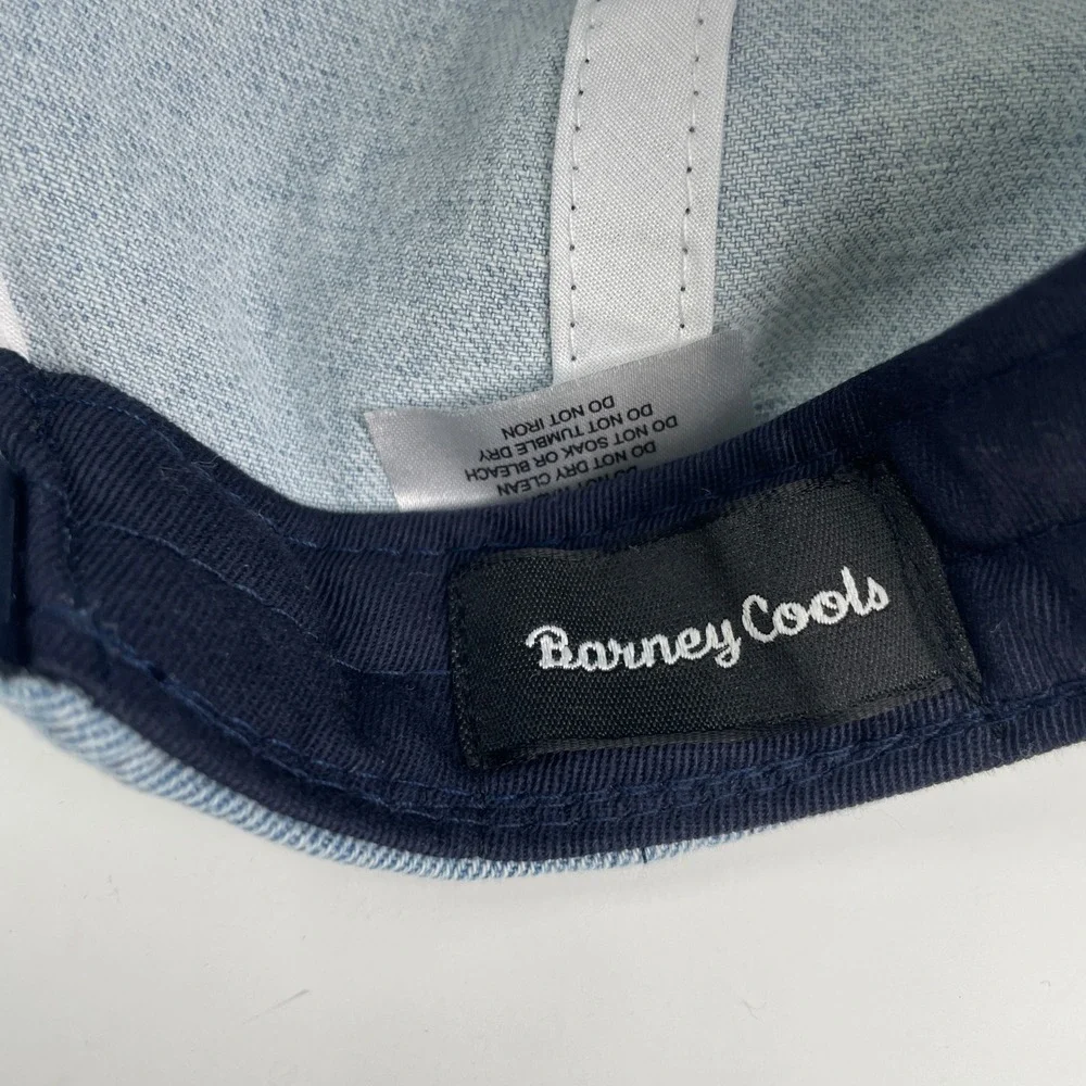 Barney Cools Men Denim Snapback Hat Light Blue Multi Color Logo Surf Skate New